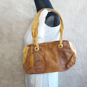 Vintage Sabrina Scala Mustard Yellow Suede Crocodile Pattern Leather Hobo Bag